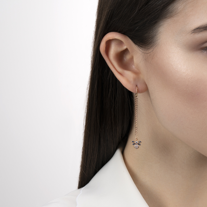 Золоті сережки-протяжки з фіанітами. Артикул 23522/01/0/4921