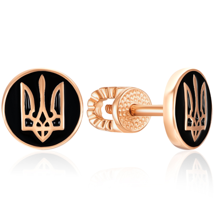 Золотые пуссеты с эмалью. Артикул 23523/01/0/389