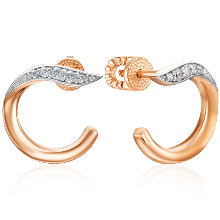 Золотые пуссеты с фианитами. Артикул 23534/01/1/75