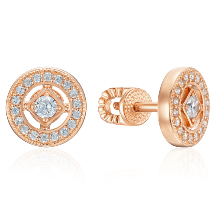 Золоті пусети з фіанітами. Артикул 23539/01/0/47