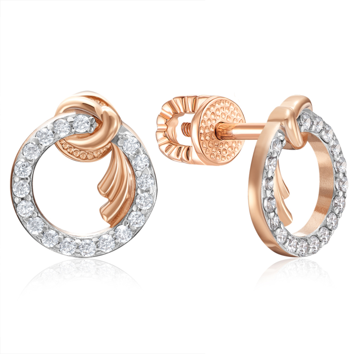 Золоті пусети з фіанітами. Артикул 23568/01/1/1