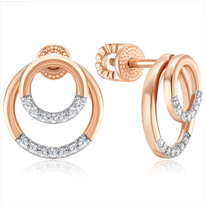 Золотые пуссеты с фианитами. Артикул 23597/01/1/1