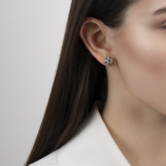 Золотые пуссеты с фианитами. Артикул 23637/02/1/4957