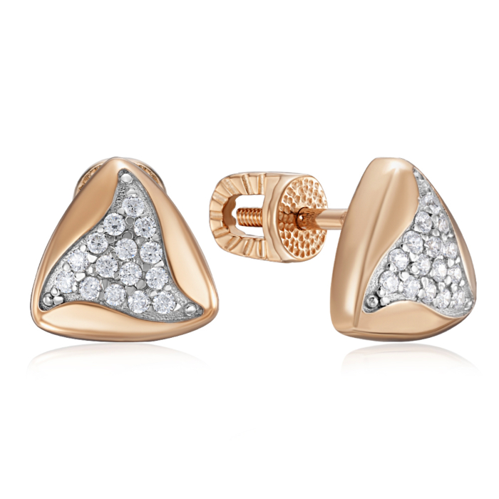 Золоті пусети з фіанітами. Артикул 23674/01/1/1