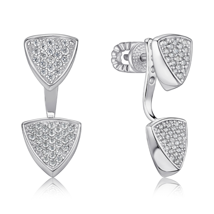 Золоті сережки-джекети з фіанітами 23679/02/1/323