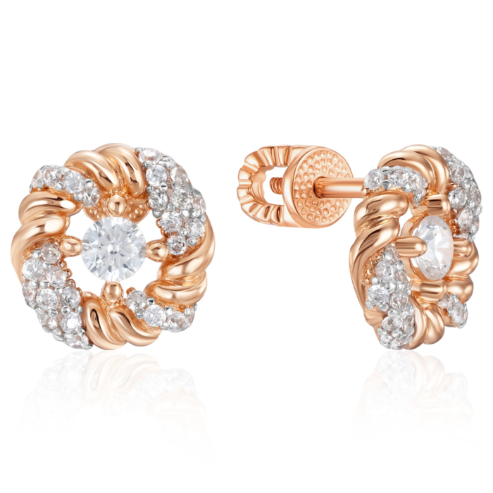 Золоті пусети з фіанітами. Артикул 23682/01/1/76