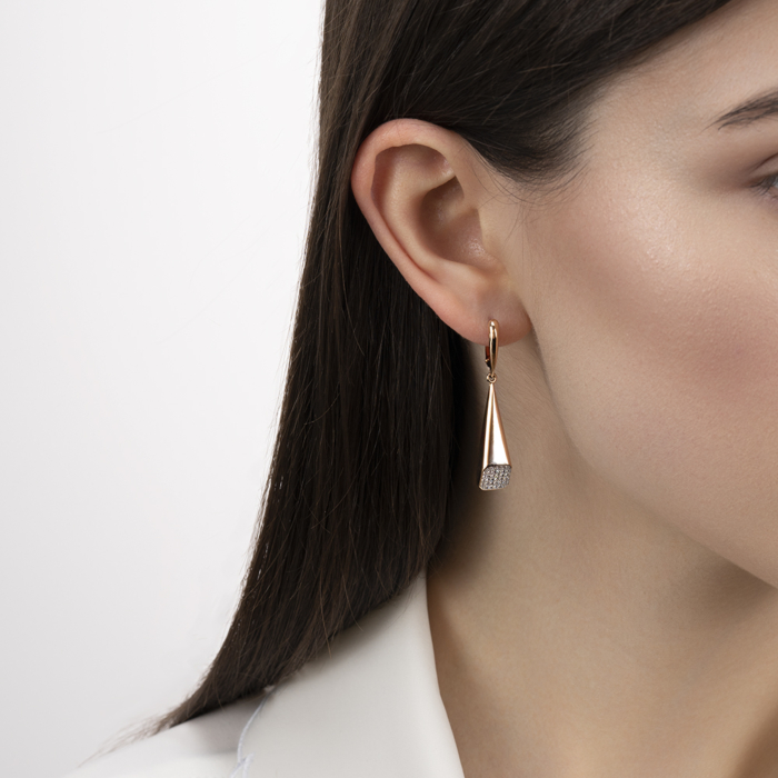 Золоті сережки-підвіски з фіанітами. Артикул 23684/01/1/1