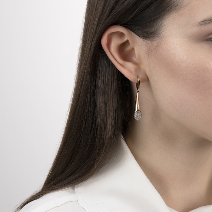 Золотые серьги-подвески с фианитами. Артикул 23685/01/1/323
