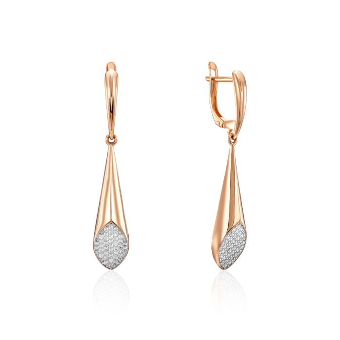 Золотые серьги-подвески с фианитами. Артикул 23685/01/1/323