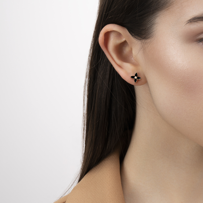 Золотые пуссеты с эмалью и фианитом. Артикул 23686/01/0/397