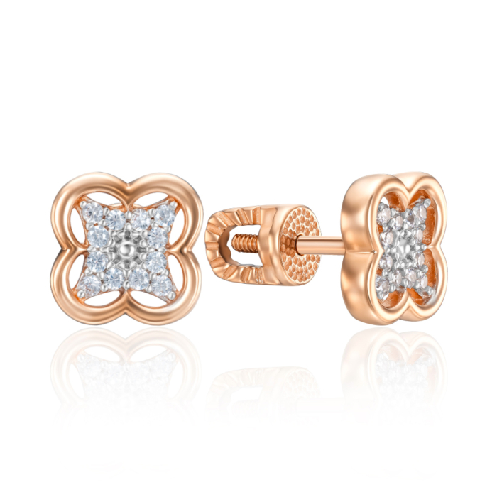 Золотые пуссеты с фианитами. Артикул 23688/01/1/1