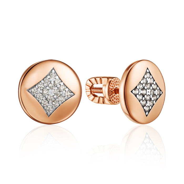 Золотые пуссеты с фианитами. Артикул 23712/01/1/1