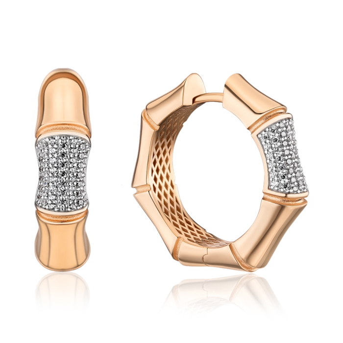 Сережки-конго в червоному золоті з фіанітами 23743/01/1/1