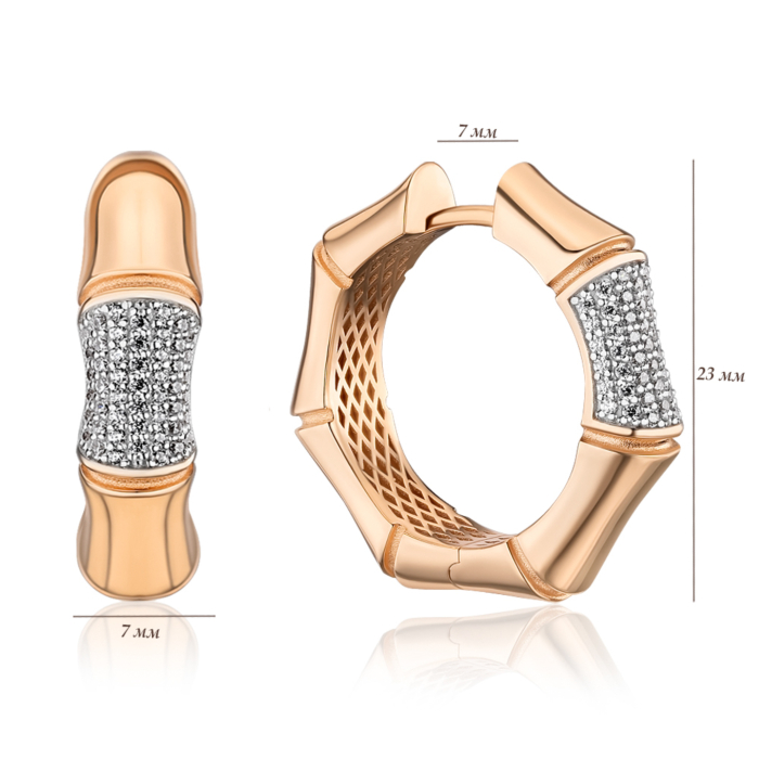 Сережки-конго в червоному золоті з фіанітами 23743/01/1/1