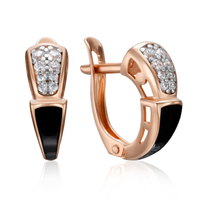 Золоті сережки з фіанітами та емаллю. Артикул 23760/01/1/2842