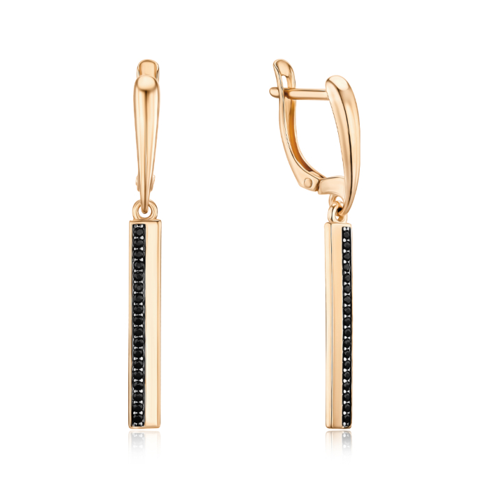 Золотые серьги с черными фианитами 23762/08/1/526