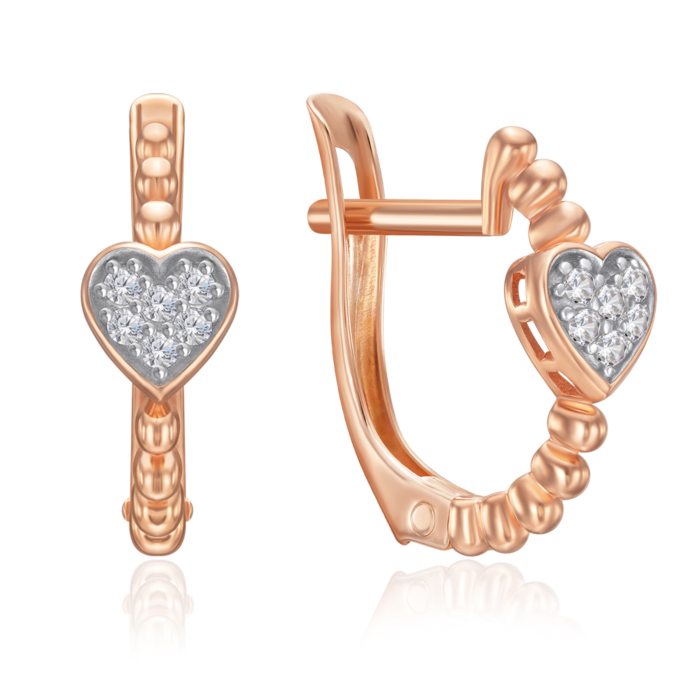 Сережки з червоного золота з сердечками  23795/01/1/13