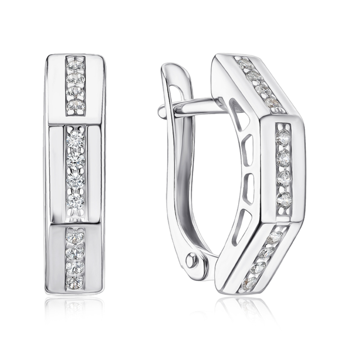 Сережки з білого золота з фіанітами 23796/02/1/13