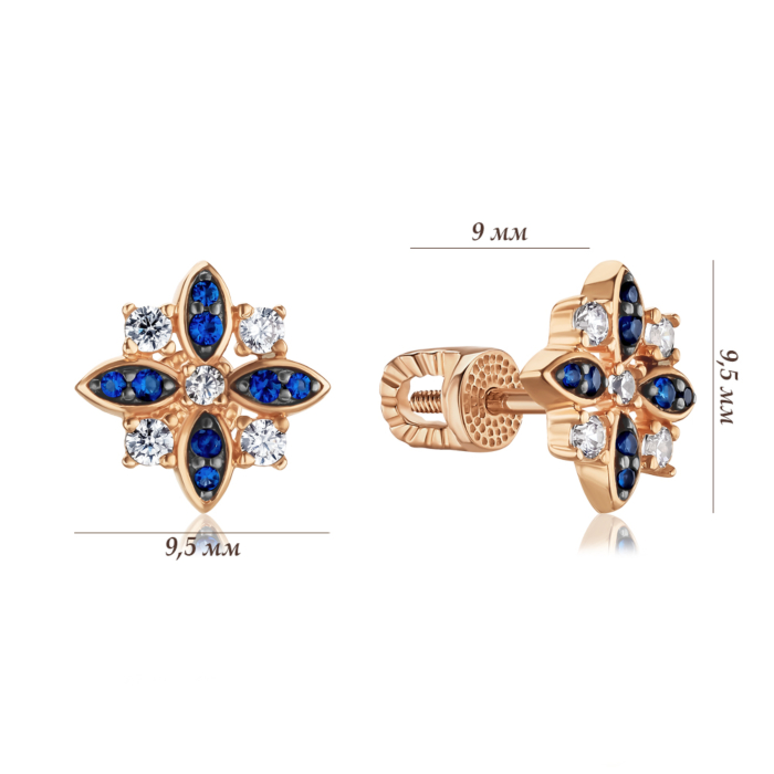 Золоті сережки з синіми та білими фіанітами 23806/08/1/21087