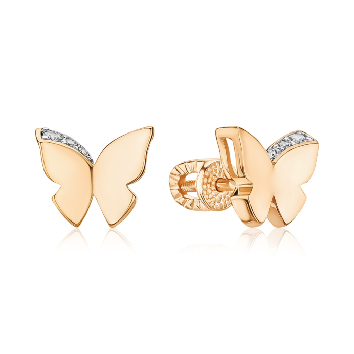 Золоті сережки "Метелики" з фіанітами 23827/08/1/79