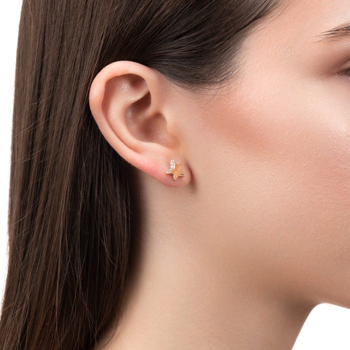 Золотые пуссеты с фианитами. Артикул 23828/01/1/36