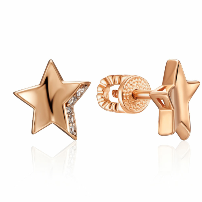 Золотые пуссеты с фианитами. Артикул 23828/01/1/36