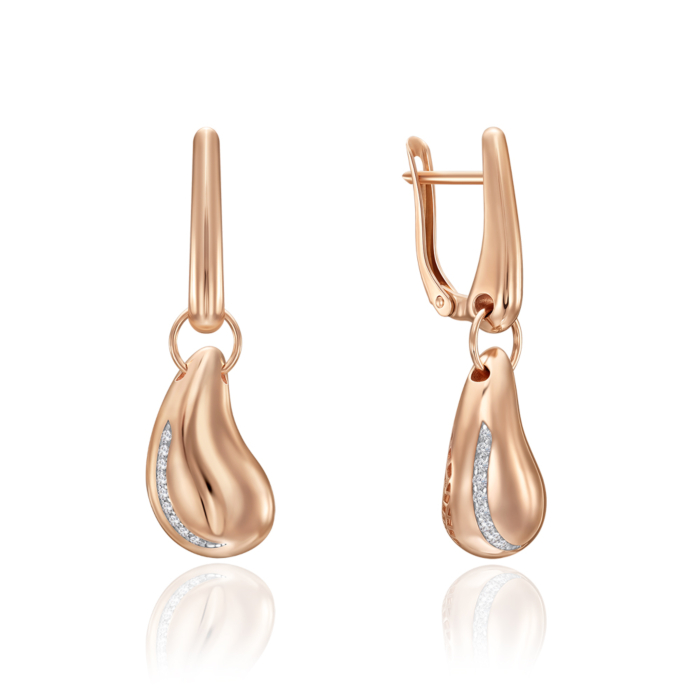 Сережки з червоного золота з фіанітами 23847/01/1/36