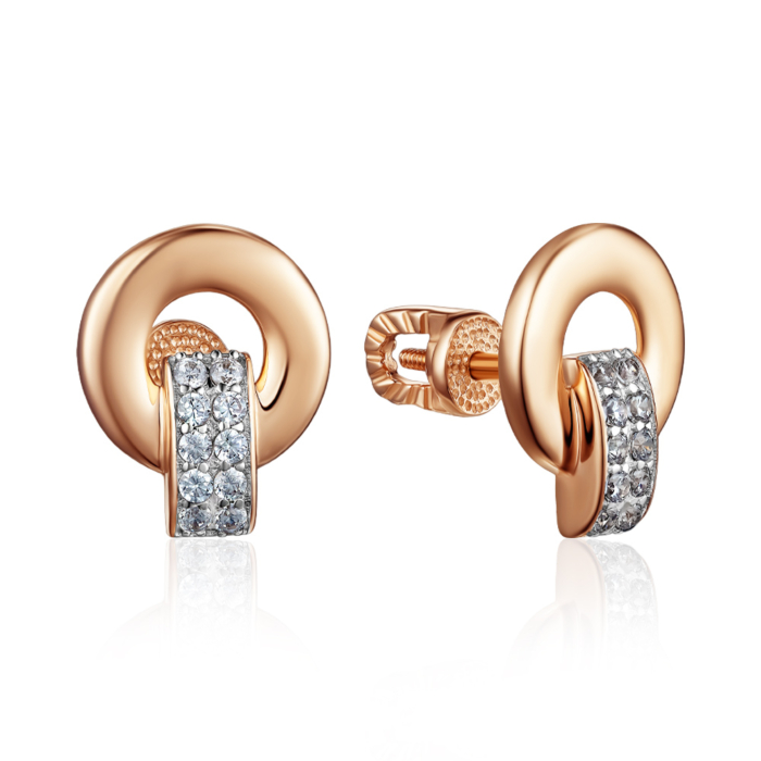 Сережки з червоного золота  з фіанітами  23859/01/1/13