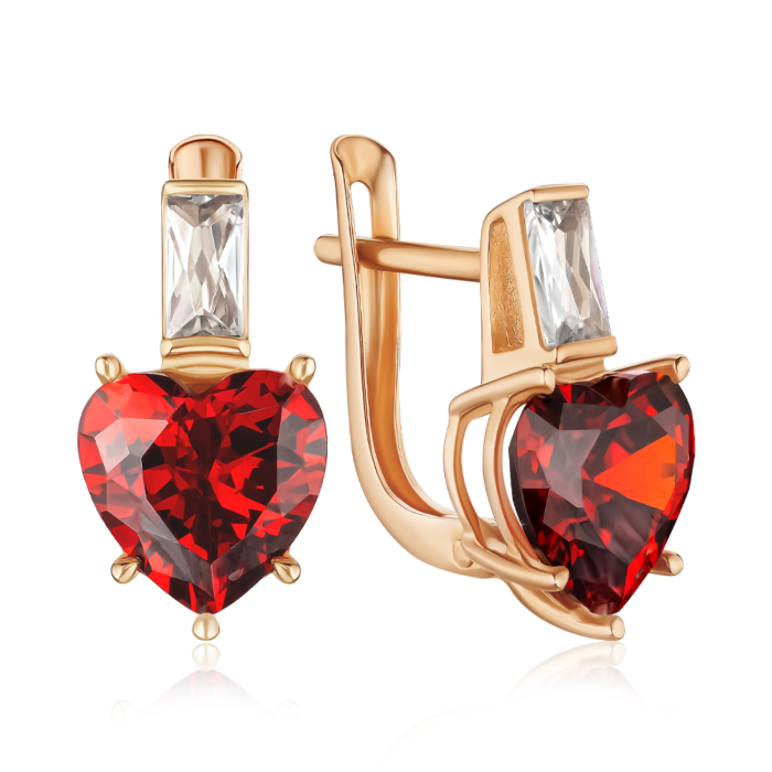 Золотые серьги с красными и белыми фианитами 23880/01/0/21557