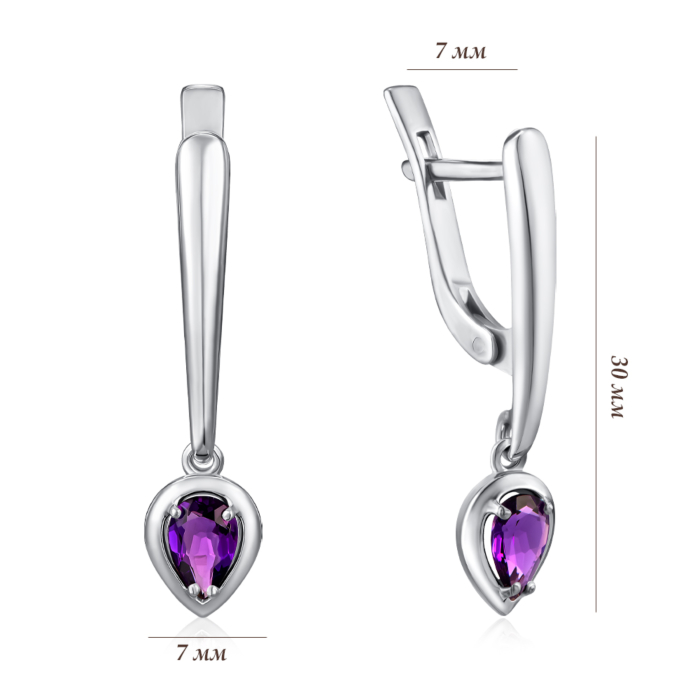 Срібні сережки з аметистом. Артикул 2394/1р-AMET