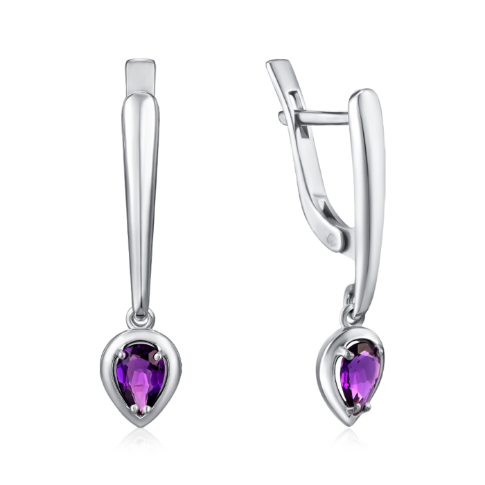 Срібні сережки з аметистом. Артикул 2394/1р-AMET