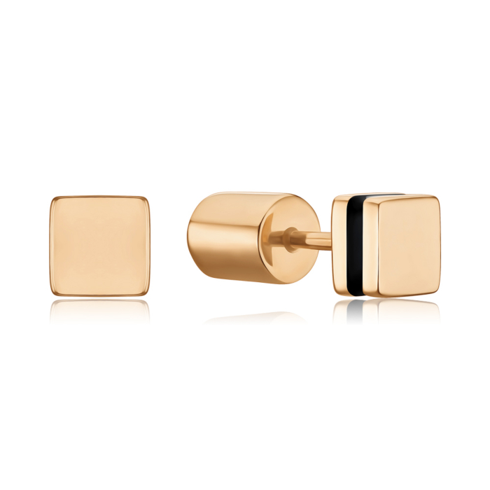 Золотые серьги-пуссеты с черной эмалью 23961/01/0/389