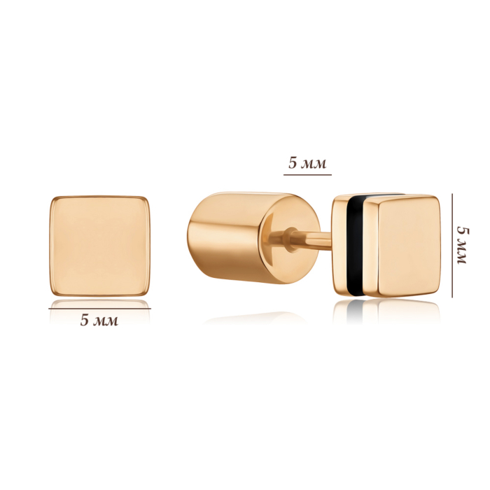 Золотые серьги-пуссеты с черной эмалью 23961/01/0/389