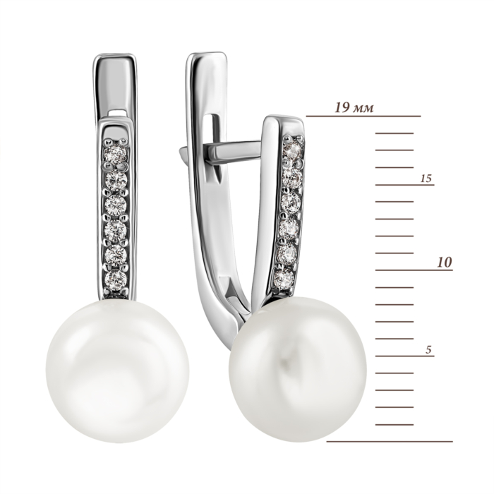 Серебряные серьги с жемчугом и фианитами. Артикул UG52437/1р-PWT