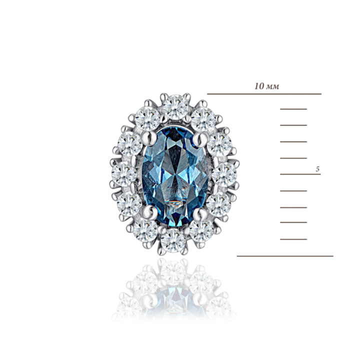 Серебряные пуссеты с кварцем London и фианитами. Артикул 2438/9р-QLB