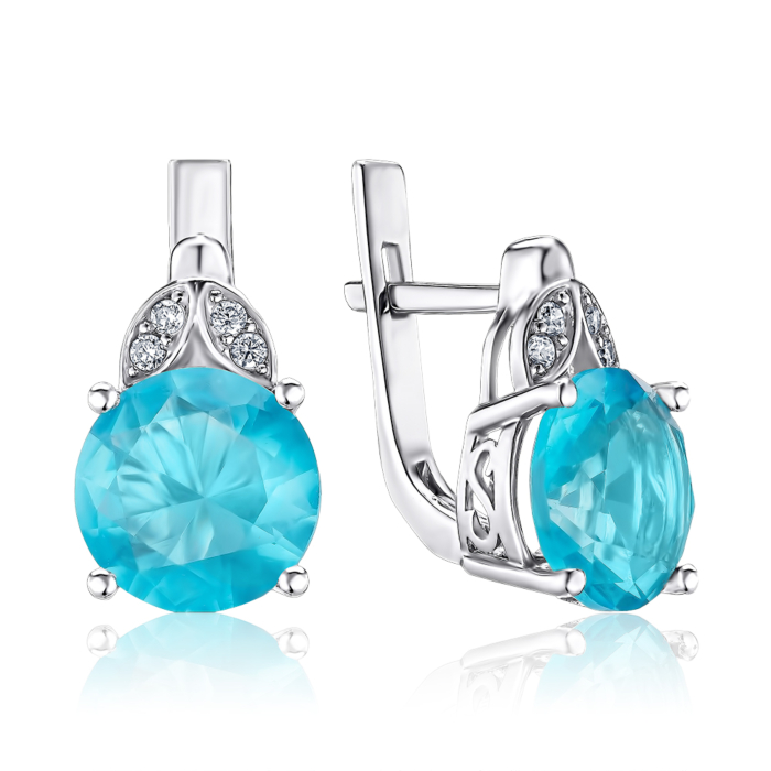 Срібні сережки з кварцем та фіанітами. Артикул 2511/9р-QSWB