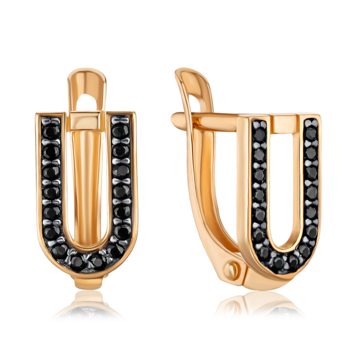 Золоті сережки з чорними фіанітами 27004/01/1/526