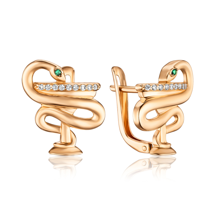 Золотые серьги Змея с фианитами 27021/01/1/808