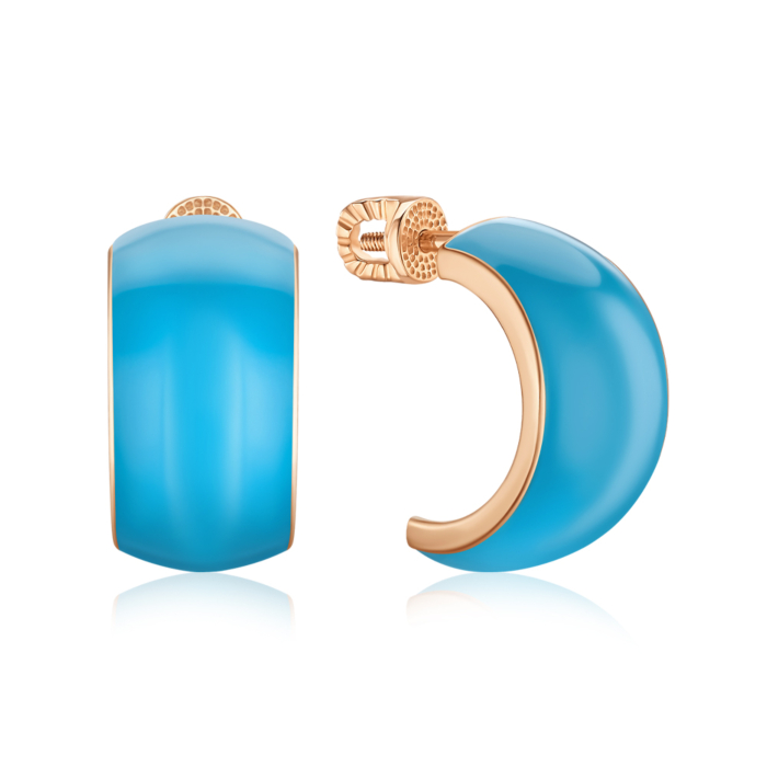 Золоті сережки-пусети з блакитною емаллю 27024/01/0/21653