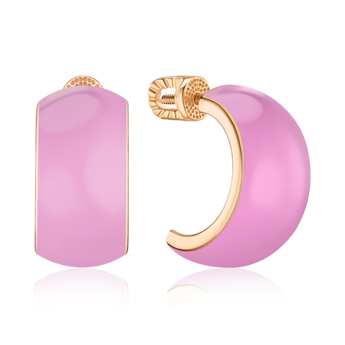 Золоті сережки з рожевою емаллю 27024/01/0/849