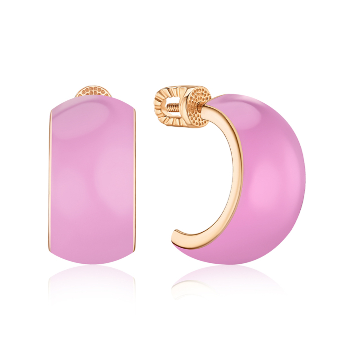 Золоті сережки-пусети з рожевою емаллю 27024/01/0/21654