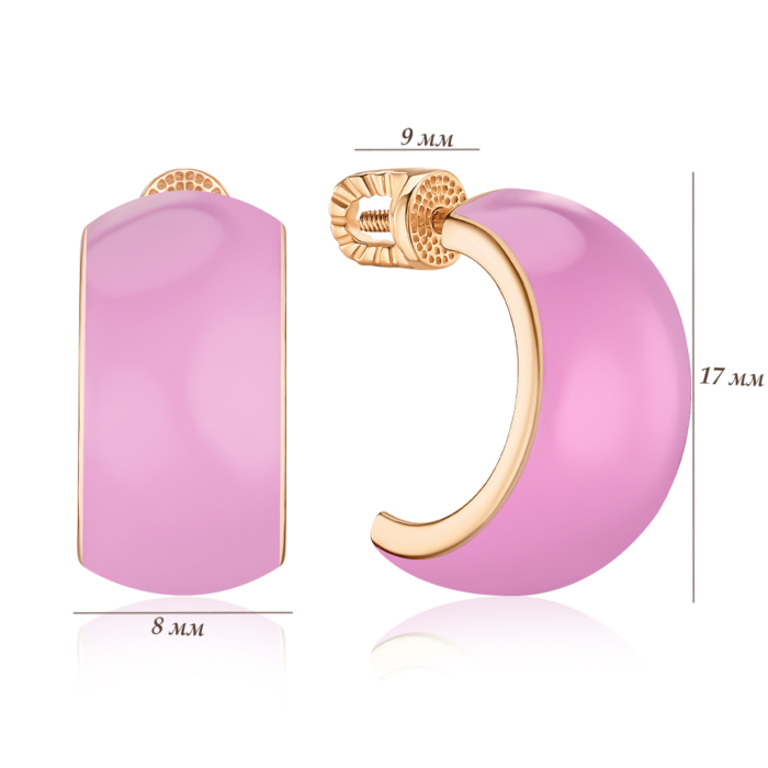 Золоті сережки з рожевою емаллю 27024/01/0/849