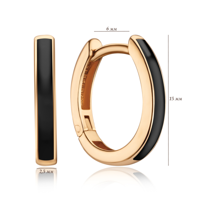 Золоті сережки-конго з чорною емаллю 27045/01/0/389