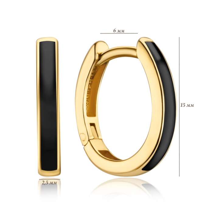 Золоті сережки-конго з чорною емаллю 27045/03/0/389