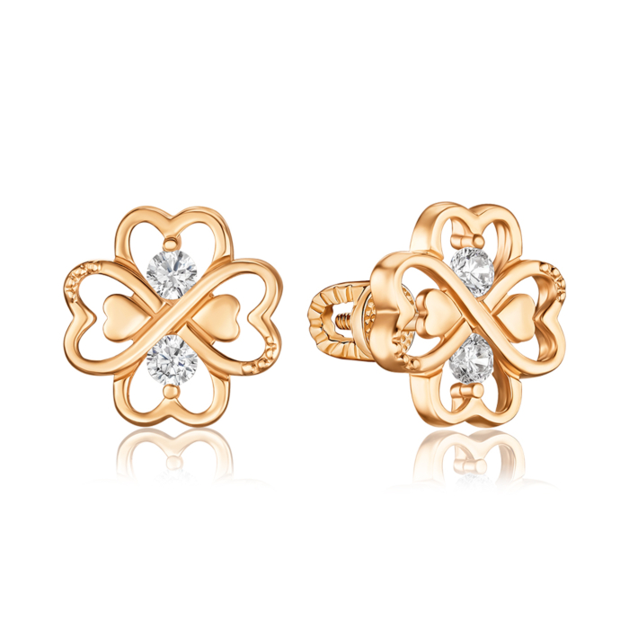 Золоті сережки-пусети з фіанітами 27050/01/0/52