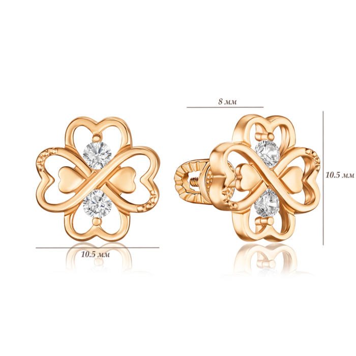 Золоті сережки-пусети з фіанітами 27050/01/0/52