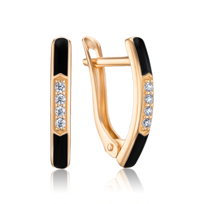 Золоті сережки з чорною емаллю та фіанітами 27102/01/0/712