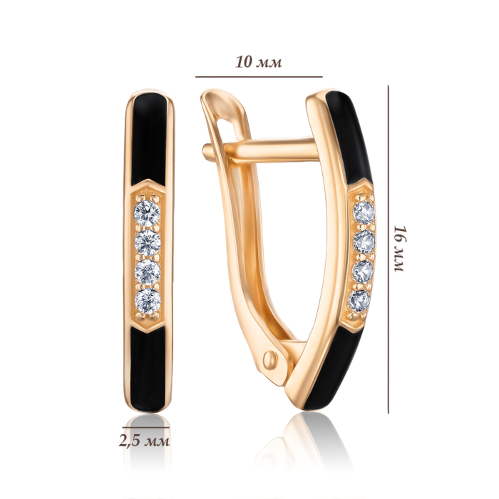 Золоті сережки з чорною емаллю та фіанітами 27102/01/0/712