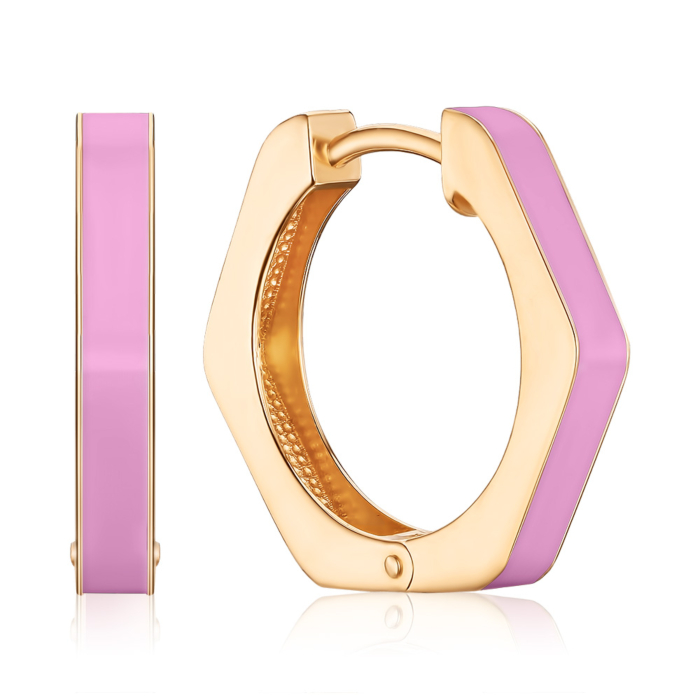 Золоті сережки-конго з рожевою емаллю 27115/01/0/21654