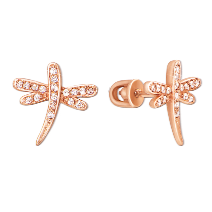 Золотые пуссеты с фианитами. Артикул 2761